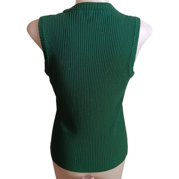 Women's Medium/Large Vintage Sweater Green Ribbed Knit Sleeveless Top 70s Knit - Picture 4 of 5